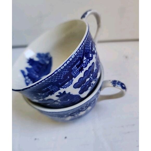 Vintage Blue &White Japanese Tea Cups Set of 2 Made In Japan Interior Printed - Picture 14 of 16